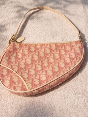 Vintage Christian Dior pink monogram saddle pochette